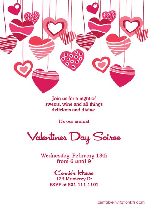 Hearts Valentine Printable Invite Printable Invitation Kits