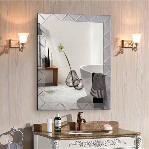 costway 21 5 x 30 5 rectangle wall mirror frame angled beveled glass panel bathroom