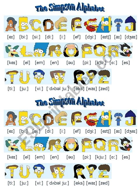 The Simpson Alphabet Esl Worksheet By Youngteacher69