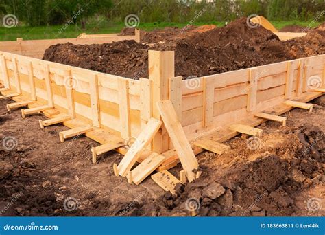 Wooden Formwork For New House Strip Foundation Stock Image Image Of