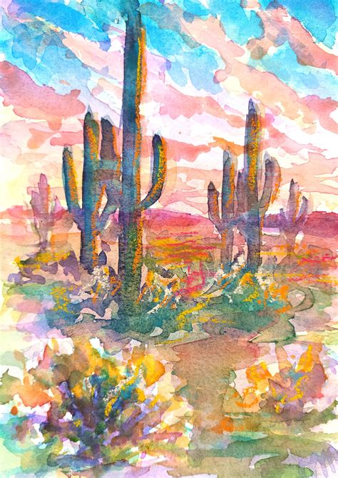 Southwest Sunset Watercolor Digital Print Arizona Desert Etsy