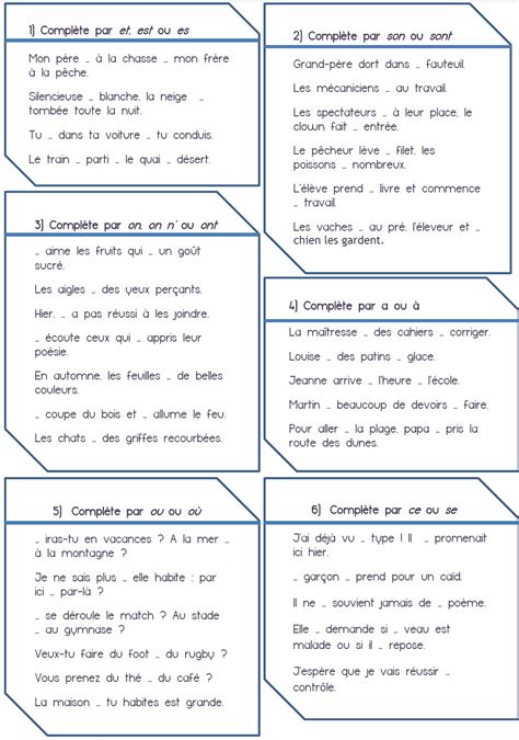 Évaluations Sur Les Homophones Grammaticaux Niveau Cm1 Et Cm2 Ma