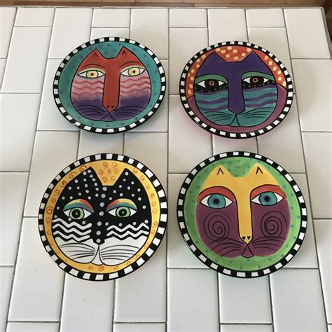 Vintage Laurel Burch Set Of 4 Plates 8 Snack Luncheon Collectible