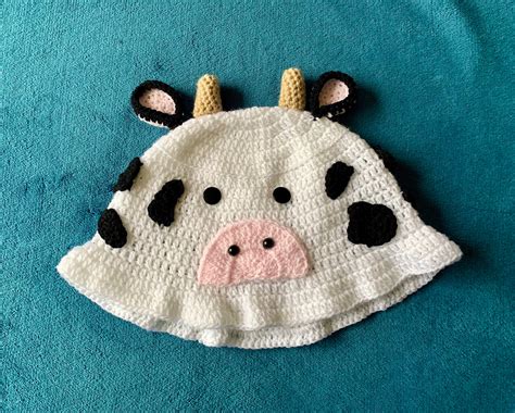 Cow Bucket Hat Crochet Cow Hat Moo Bucket Hat Cow Hat Etsy Uk