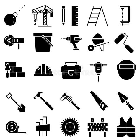 Construction Tool Icon Vector Set Repair Illustration Sign Collection
