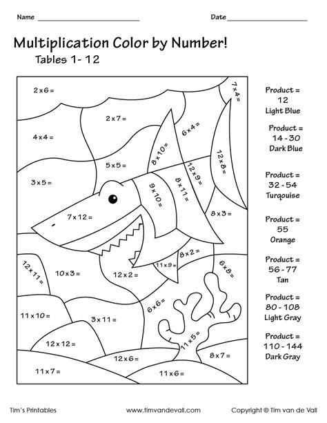 Printable Color By Number Multiplication Worksheets Pdf Tims Printables