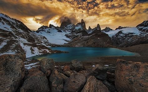 mountain, Lake, Sunset, Nature, Clouds, Landscape, Argentina, Snowy Peak Wallpapers HD / Desktop ...
