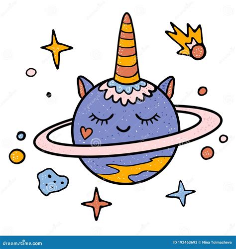 Cute Planet Unicorn Vector Isolated On White Stock Vector