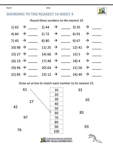 Rounding 4-digit Numbers To The Nearest 10 Worksheet