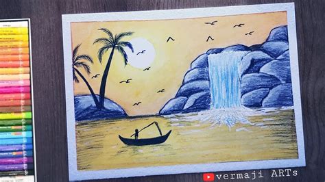 How to draw Beautiful Waterfall Landscape with oil pastels ... Robert dutton artist november 2015.
