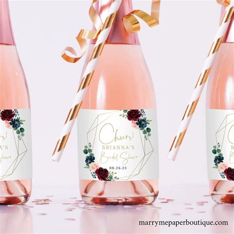 burgundy mini champagne label template geometric navy