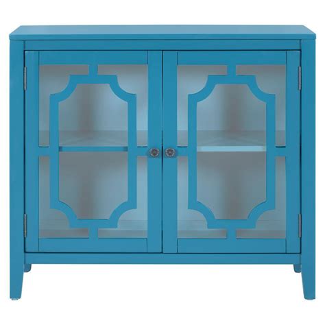 Veryke Dark Blue Wood Accent Storage Cabinet With Decorative Door Db