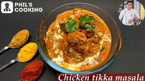 Chicken tikka masala is a dish consisting of roasted marinated chicken chunks (chicken tikka) in spiced curry sauce. Chicken tikka masala | Phil's cooking - YouTube