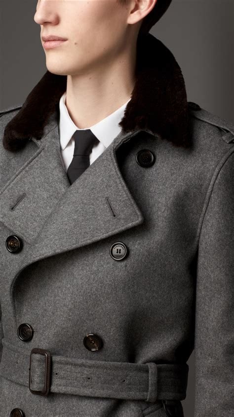 Lyst Burberry Fur Collar Cashmere Trench Coat In Gray For Men