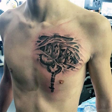 The previous example of a tattoo like this contained multiple lines. 40 Religious Rosary Tattoos For Chest