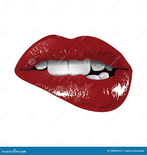 Biting Her Red Lips Teeth Vector Illustration 35095612