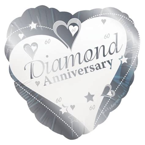 60th Diamond Anniversary 18 Inch Heart Foil Balloon Uk