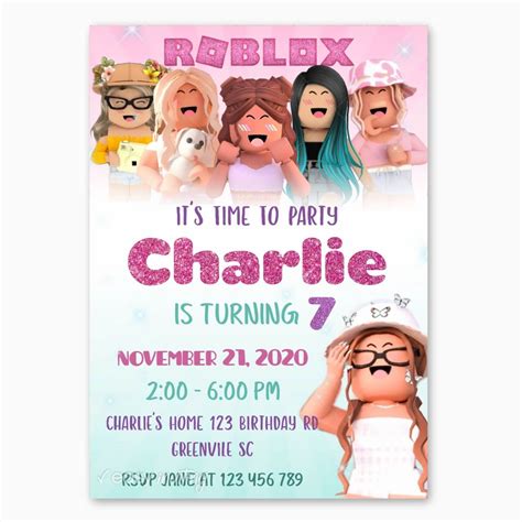 Invitations Roblox Birthday Roblox Printables Invitation Girl Roblox