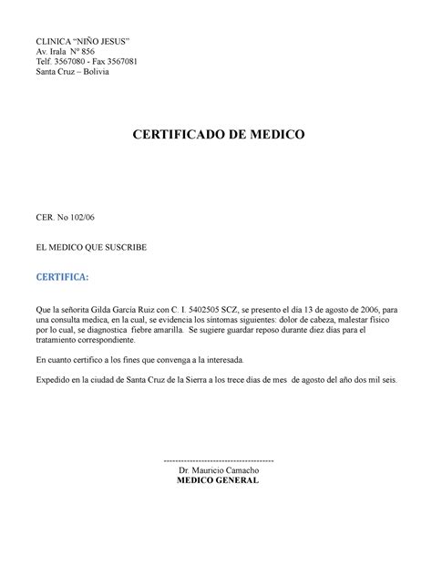 Solicitud De Certificado Medico Pdf Images