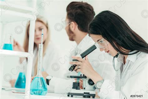 Mujer Científica Utiliza Un Microscopio En El Laboratorio Foto De Stock 2873421 Crushpixel