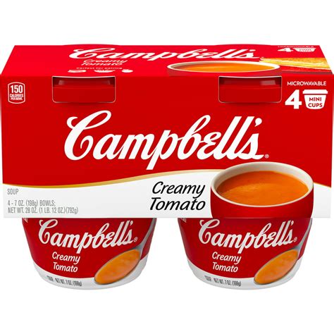 Campbells Creamy Tomato Soup 7 Ounce Microwavable Cup 4 Pack