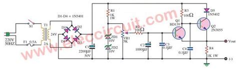 The following diagram is the schematic diagram of variable power supply which will deliver 0 to 28v output voltage at 6a or 8a electric current. 0-20V variable Power supply circuit diagram at 1A | Hobby ...