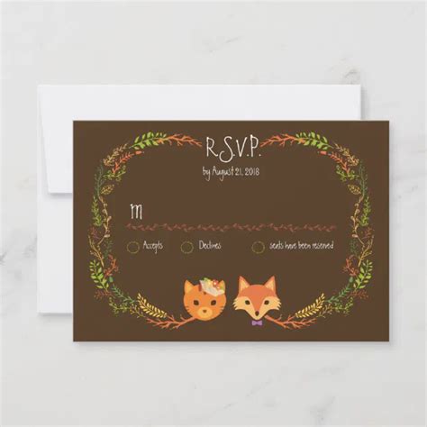 Whimsical Woodland Cat And Fox Couple Wedding Rsvp Zazzle