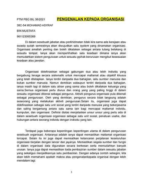 Esei Pendek Esseii PTM PBG BIL 38 2021 PENGENALAN KEPADA ORGANISASI