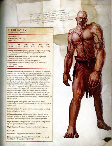 Flesh Golem E Stat Block Dungeons And Dragons Homebrew Dungeons And Dragons Characters Dnd