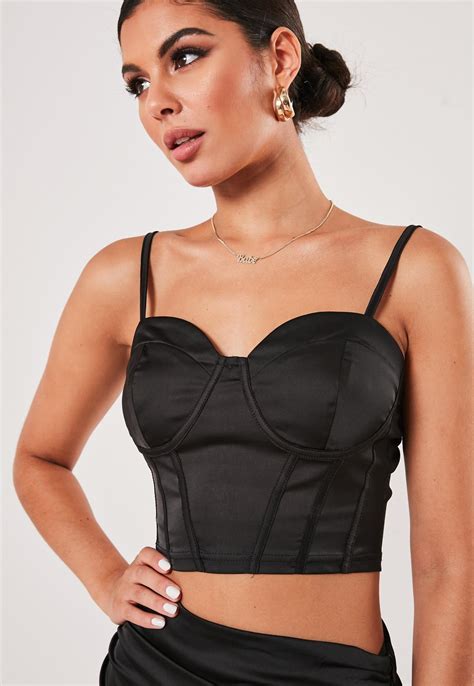 Tall Black Co Ord Satin Corset Bralet Missguided
