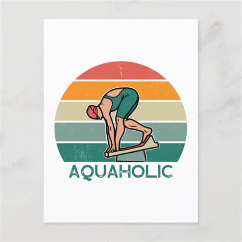 Aquaholic Swimming Girl Sunset Graphic Birthday Postcard Zazzle