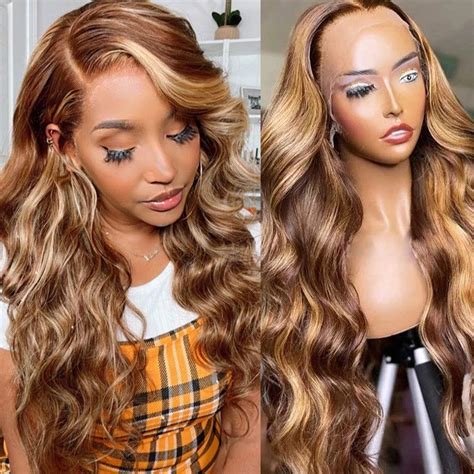 13x45x5 Hd Lace Front Body Wave Wig Honey Blonde Piano Highlights Tra