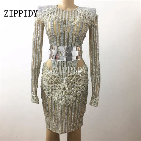 luxury sparkly silver crystals bling rhinestones dress belt outfit costume celebrate birthday
