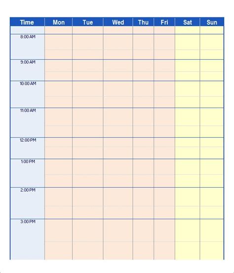 Free Planner Templates Work Schedule Sample