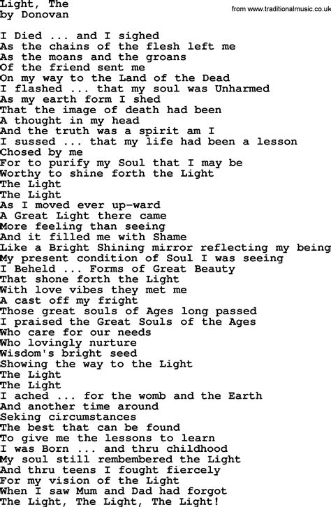 Donovan Leitch Song Light The Lyrics