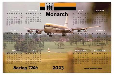 Monarch Airlines Boeing 720b 2023 Calendar Fridge Magnet 6 X 4