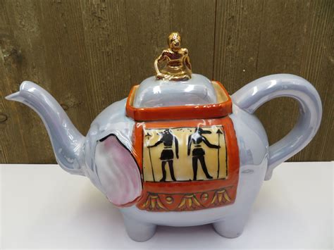 Vintage Elephant Teapot Gray Luminescent With Gold Tone Etsy