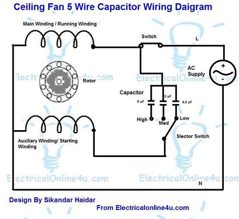 5 Wire Ceiling Fan Capacitor Wiring Diagram Electrical Online 4u