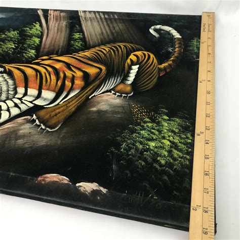 S Black Velvet Tiger Painting Canvas Signed Mcm Kitsch Etsy