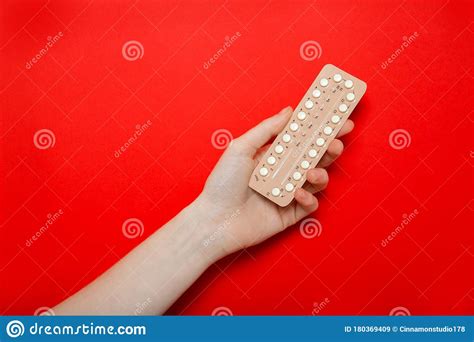 Girl Holds Birth Control Pills In Her Hands Contraception Stock Image