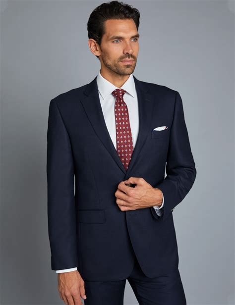 Wool Mens Classic Fit Blazer With Double Vents In Navy Hawes Curtis UK