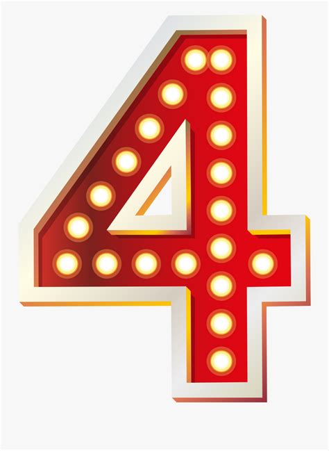 Red Number With Lights Number 4 Clipart Png Free Transparent