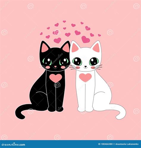Two Cats Black And White In Love On A Pink Background Valentine S Day