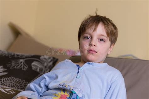 Boy Watching Television Sitting On Couch Stock Image Image Of Enjoy