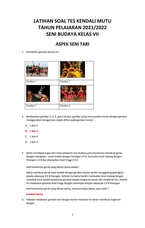 SOLUTION Latihan Soal Tkm Seni Budaya Kelas 7 Studypool