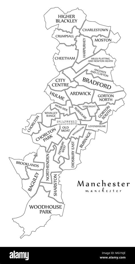 Modern City Map Manchester City Of England With Wards And Titles Uk