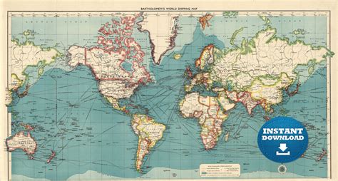 Digital Blue Vintage Atlas World Map Printable Download Atlas Etsy