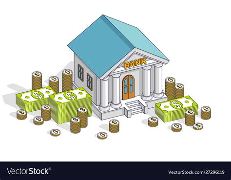 Banking Theme Cartoon Bank Building With Dollars Vector Image