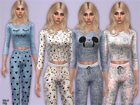 Black Lilys Two Piece Pj Set 04 Sims 4 Mods Clothes Sims 4 Teen