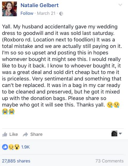 Brides Appeal Goes Viral After Husband Gives Her Wedding Dress To Charity The Poke